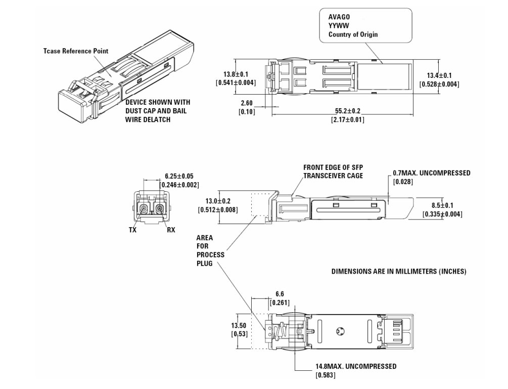 机械图纸 - Broadcom AFBR-57B4APZC LC双工SFP收发器